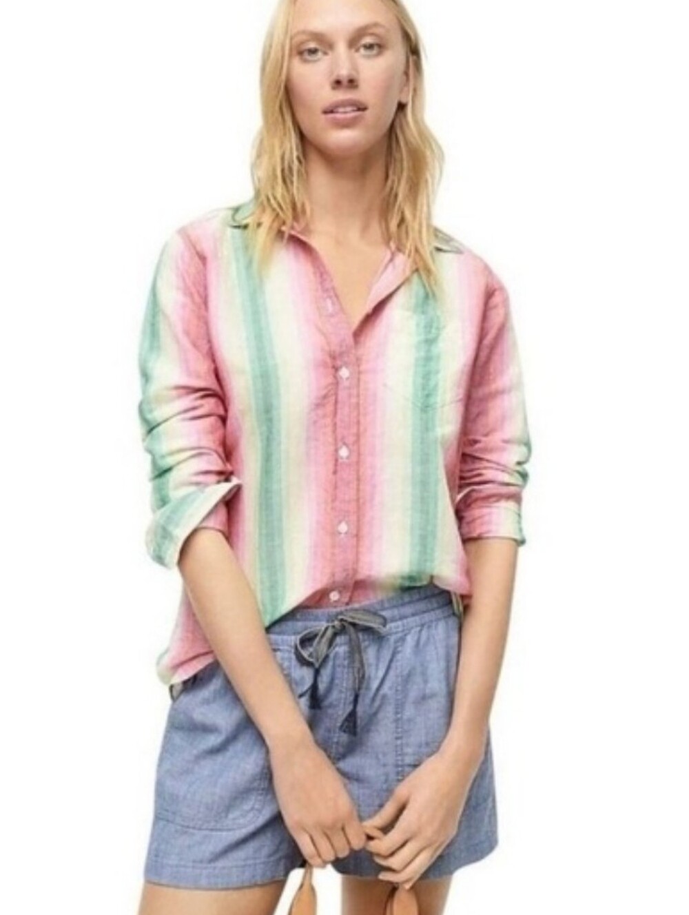 J. Crew Womens Classic-Fit Boy Shirt in Rainbow Stripe Multicolor Size 10